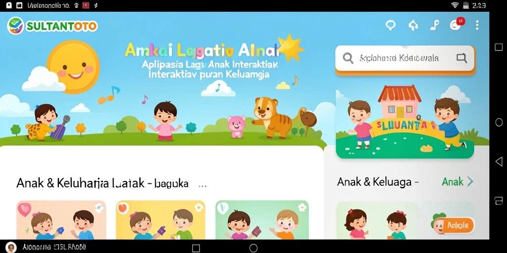 Antarmuka SULTANTOTO yang ceria dengan fitur lagu anak.